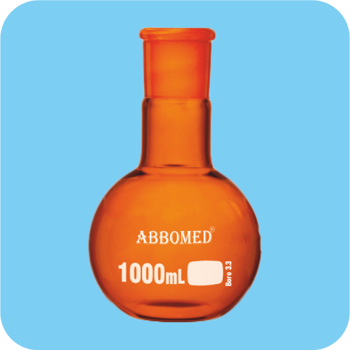 Boiling Flasks, Flat Bottom, Single Neck, Amber, with Socket