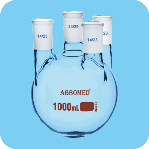 Boiling Flasks, Round Bottom, Four Necks, Angular