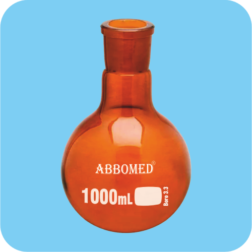 Boiling Flasks, Round Bottom, Single Neck, Amber, with Socket